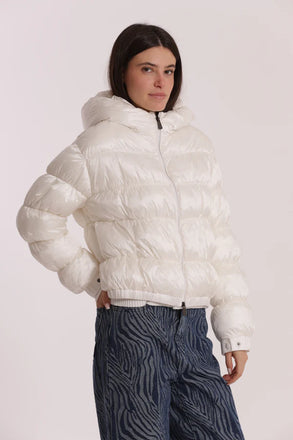 PIUMINO MIMI MUA 6568 CORTO BOMBER CON CAPPUCCIO Bianco