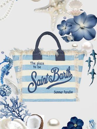 Borsa Mare Saint Barth Con Frange A Righe Azzurre  VANI001 00657L