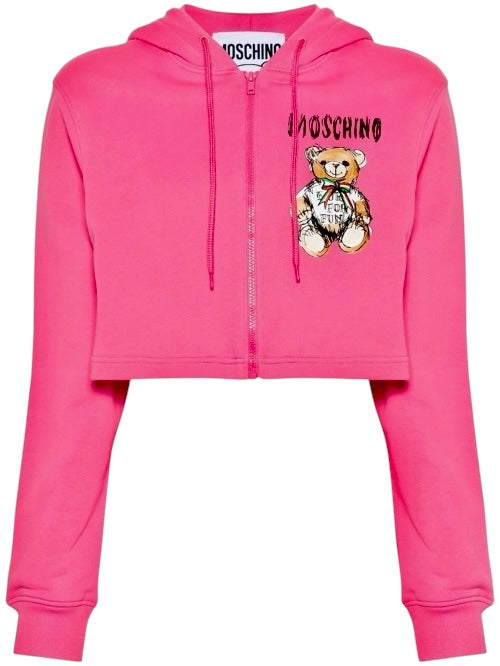 Moschino Felpa Cropped Con Zip Logo E Orsetto Sul Cuore EV1706