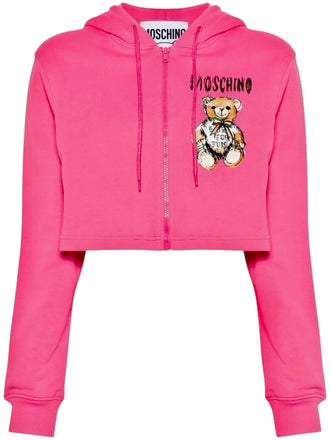Moschino Felpa Cropped Con Zip Logo E Orsetto Sul Cuore EV1706