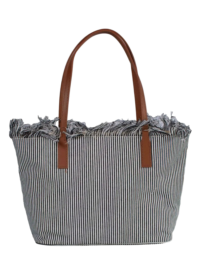 Borsa Saint Barth City Bag Fringe A Righe Nere CBF0001 01769L