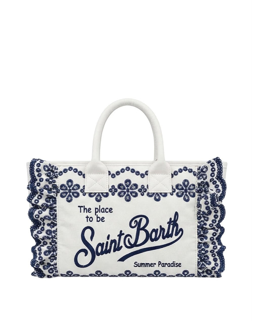 Borsa Saint Barth 02534 Colette Volant Sangallo Flowers Bianca e Blu