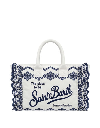 Borsa Saint Barth 02534 Colette Volant Sangallo Flowers Bianca e Blu