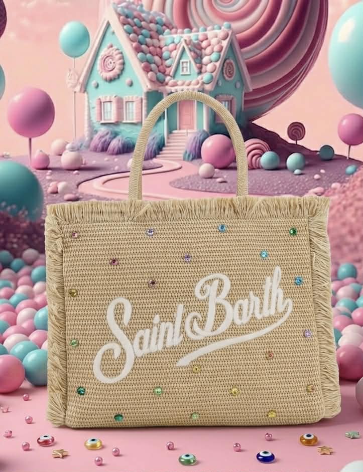 Borsa Saint Barth Vanity Straw Con Strass Colorati VANI021 02748L