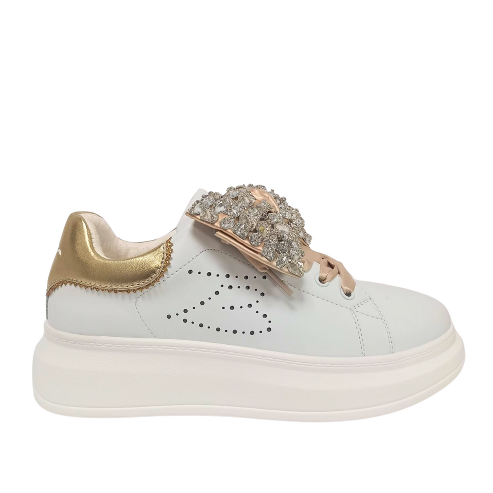 Sneaker Tosca Blu Art SS2402S013 Glamour fiocco strassato bianco/oro