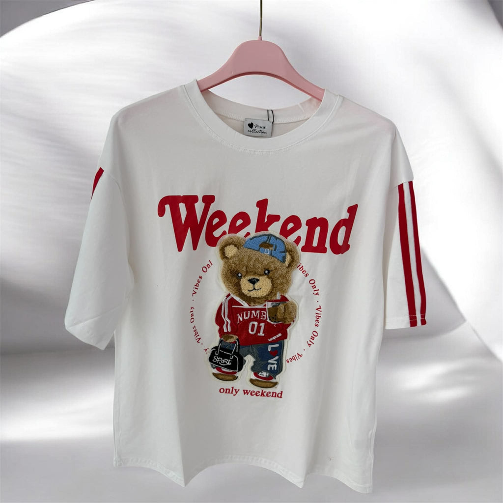 T-SHIRT DONNA MUA COLLECTION ORSETTO TEDDY WEEKEND VIBES ONLY