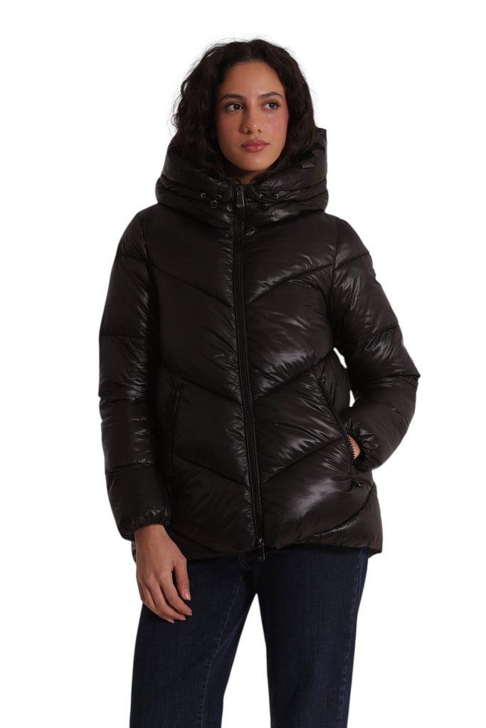 PIUMINO MIMI MUA ART6566 CORTO CON CAPPUCCIO TRAMA GEOMETRICA