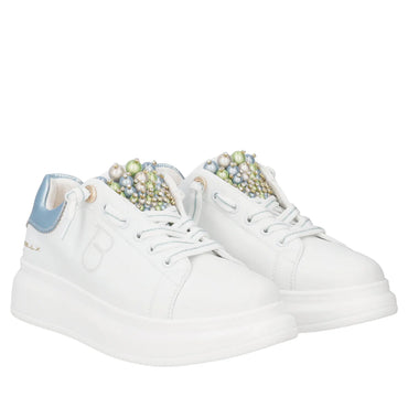 Sneakers Tosca Blu SS2601S003 Astrid in pelle con perle bianche/azzurre