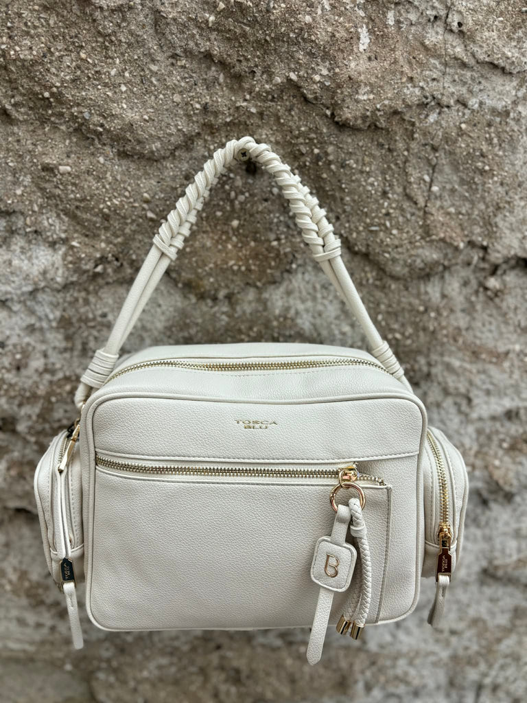 Borse Tosca blu TS26CB223 Tokyo a tracolla con tasche laterali e manico intrecciato