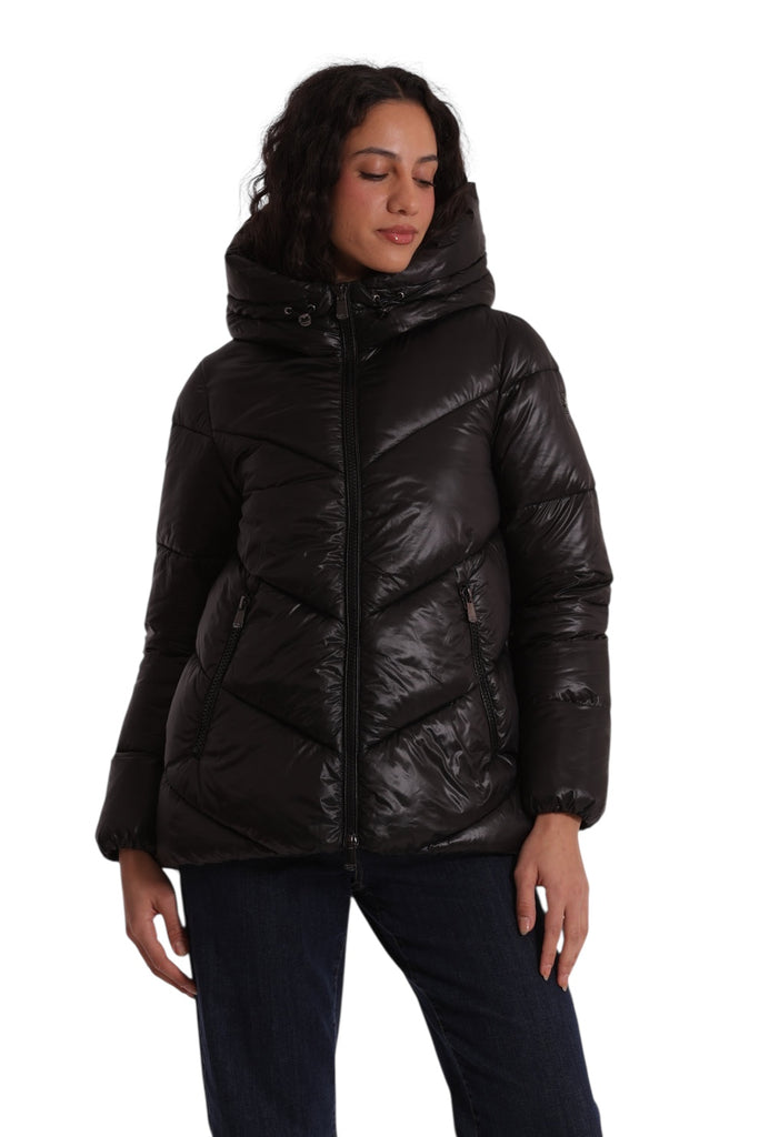 PIUMINO MIMI MUA ART6566 CORTO CON CAPPUCCIO TRAMA GEOMETRICA