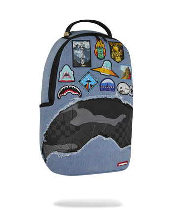 ZAINO SPRAYGROUND 8302 DENIM TEAR 3 AM PATCHES BACKPACK