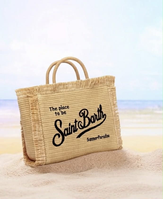 Borsa Saint barth Colette Straw In Raffia Logo Nero COL0017 00421L