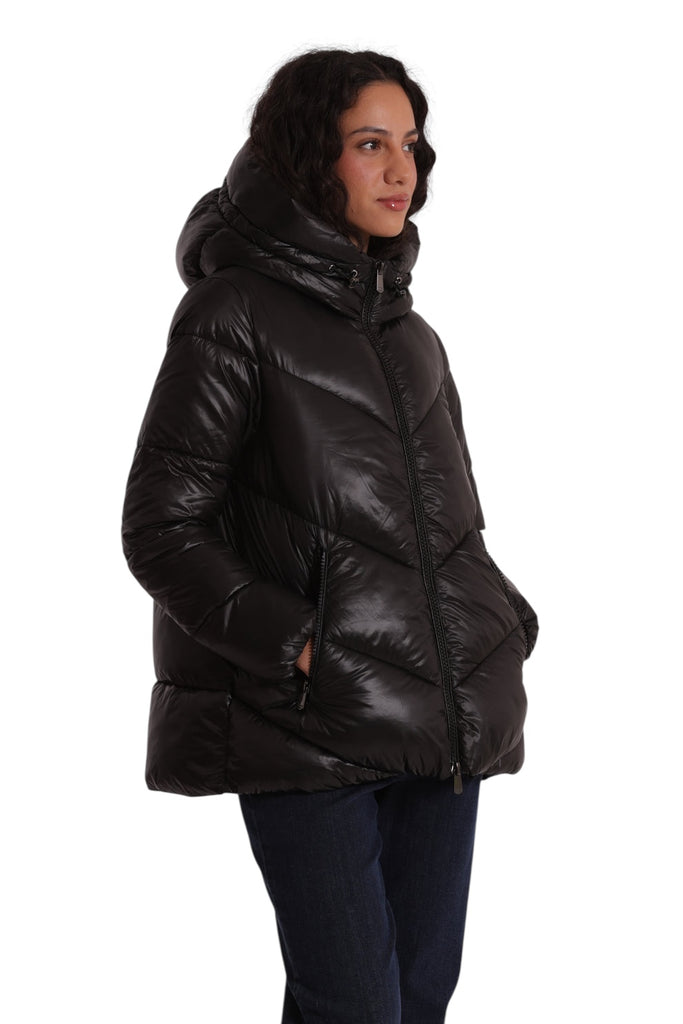 PIUMINO MIMI MUA ART6566 CORTO CON CAPPUCCIO TRAMA GEOMETRICA