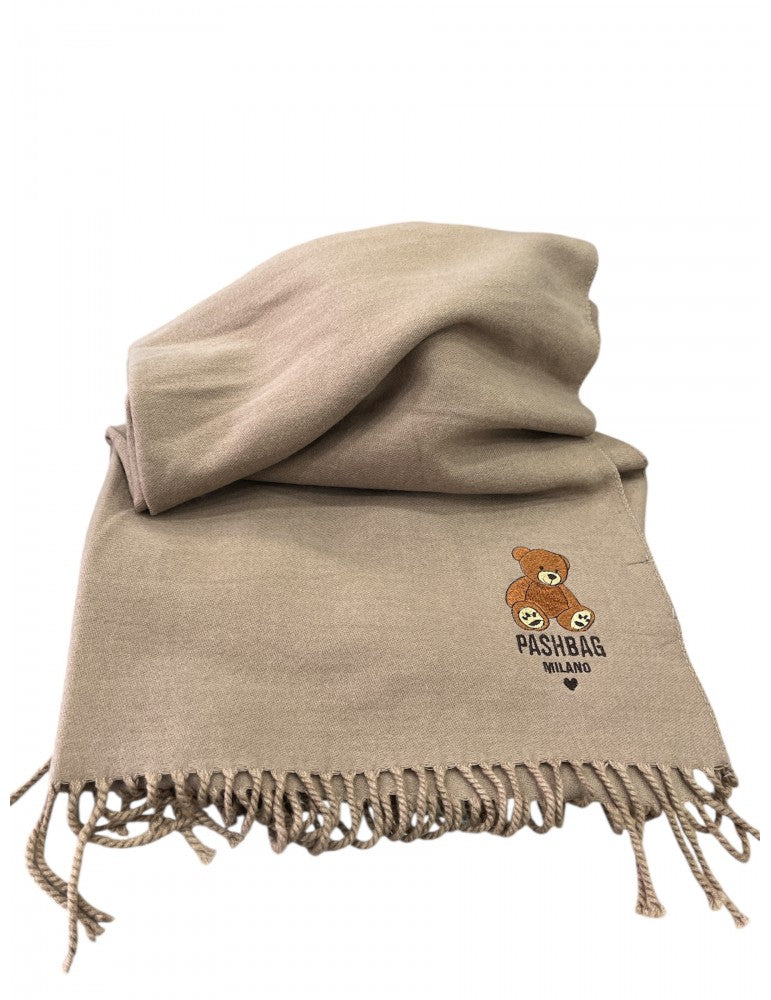 Sciarpa Pash Bag in lana monocolore con Orsetto Teddy