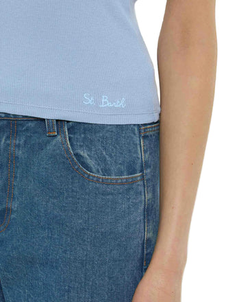 Canotta Saint Barth Ada In Cotone A Coste Con Ricamo 00476L