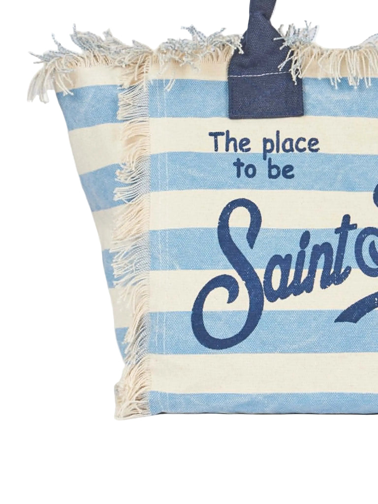 Borsa Mare Saint Barth Con Frange A Righe Azzurre  VANI001 00657L