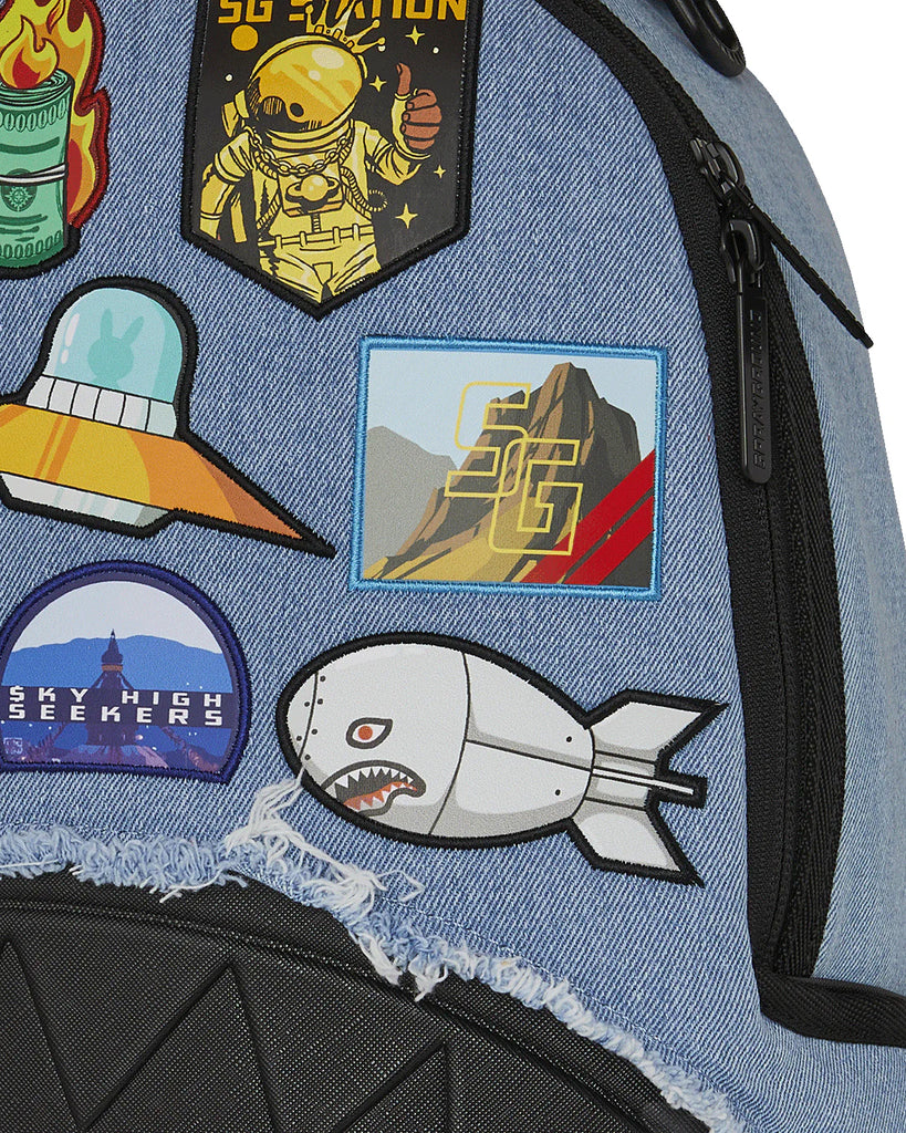 ZAINO SPRAYGROUND 8302 DENIM TEAR 3 AM PATCHES BACKPACK