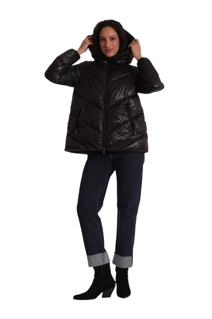PIUMINO MIMI MUA ART6566 CORTO CON CAPPUCCIO TRAMA GEOMETRICA