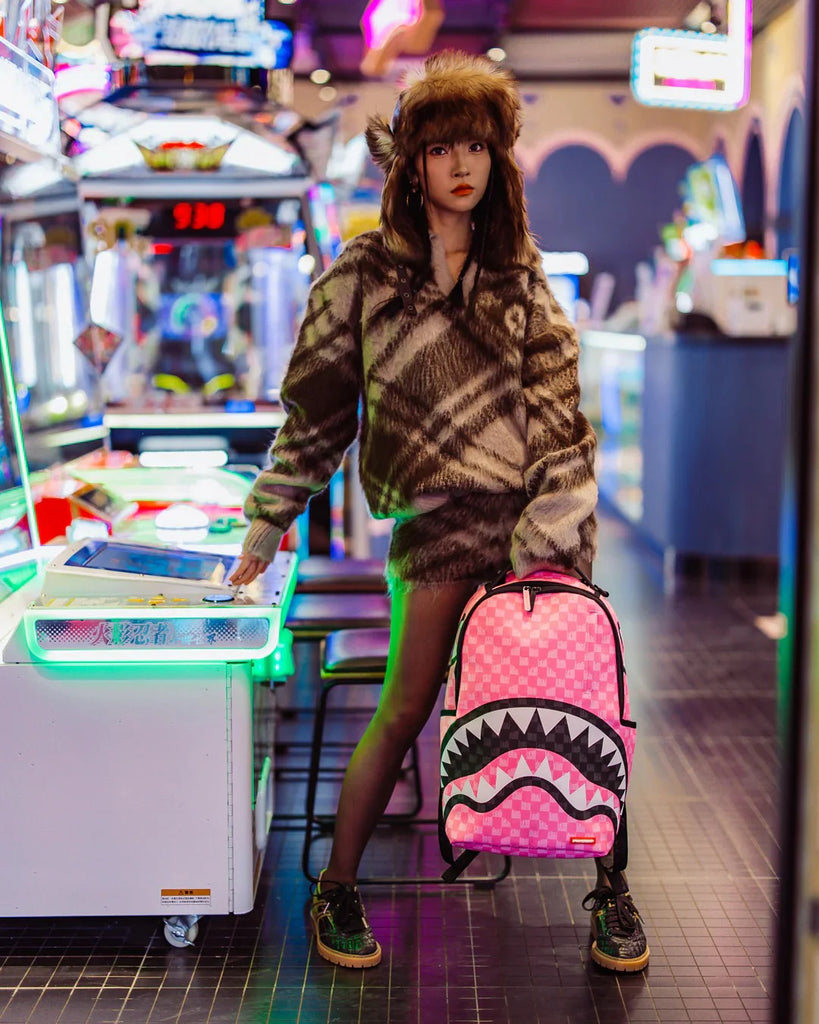 ZAINO SPRAYGROUND ART7694 PINK AND BLACK DRIP CHECK DLXSV BACKPACK