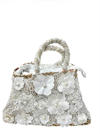 Borse Alessia & Massimo Coffa Siciliana In Rafia Con Decori perle, fiori e pizzo 2214