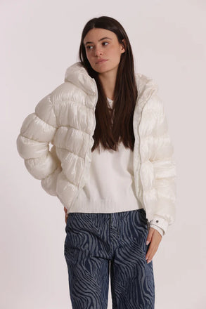 PIUMINO MIMI MUA 6568 CORTO BOMBER CON CAPPUCCIO Bianco