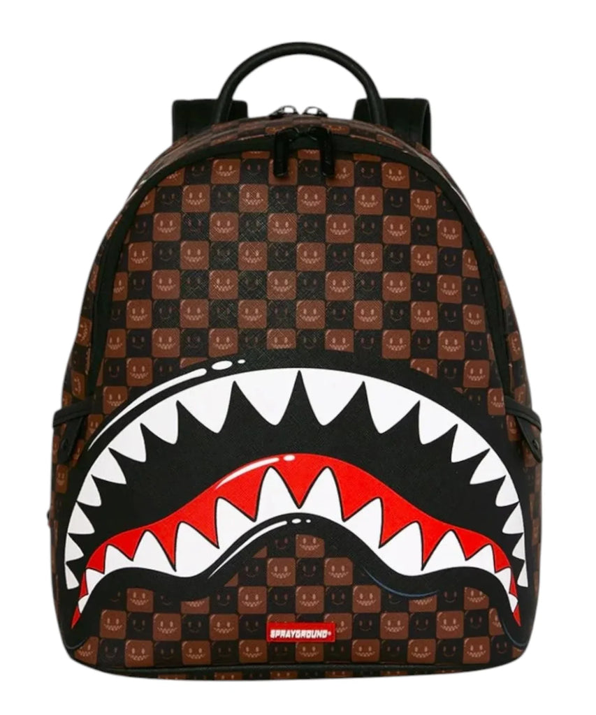 ZAINO SPRAYGROUND 9305 SHARKS IN PARIS WTF BUBBLE BROWN CHECK SAVAGE BACKPACK MEDIUM