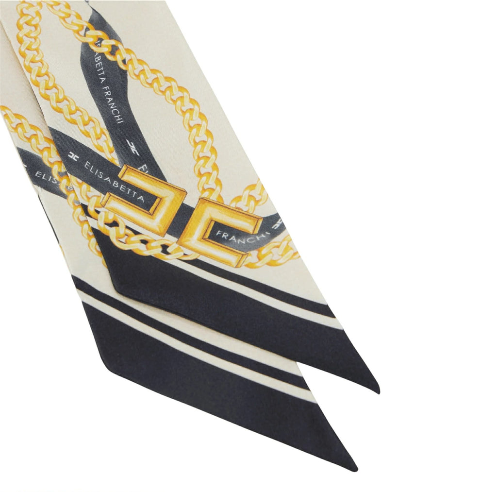 Foulard Elisabetta Franchi FO22L61E2 bandeaux  in twill di seta con stampa nastri e catene