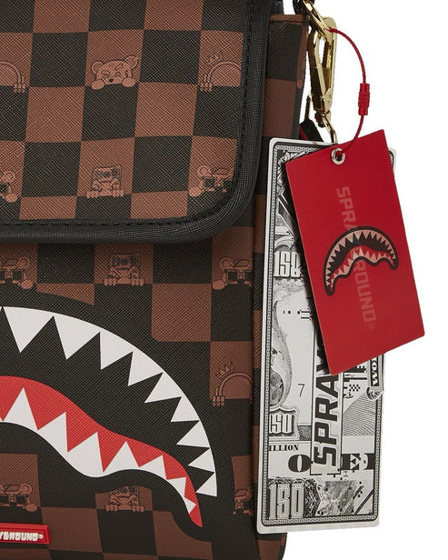 Tracolla Sprayground marrone peeking character check messanger sling 910B7505NSZ