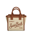 Borsa Saint Barth 01517 Vanity Bag mini canvas grain leather panna