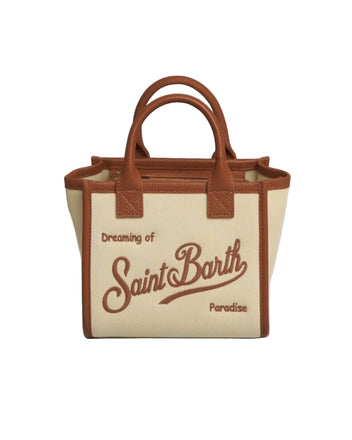 Borsa Saint Barth 01517 Vanity Bag mini canvas grain leather panna