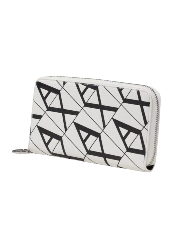 Portafoglio Armani Exchange XW000359 Zip Around logato bianco nero