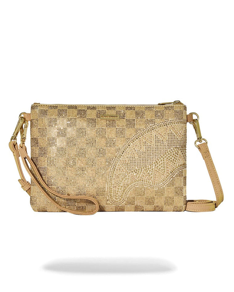 POCHETTE SPRAYGROUND 9481       2 TONE GOLD TRINITY STRASS CROSSOVER CLUTCH