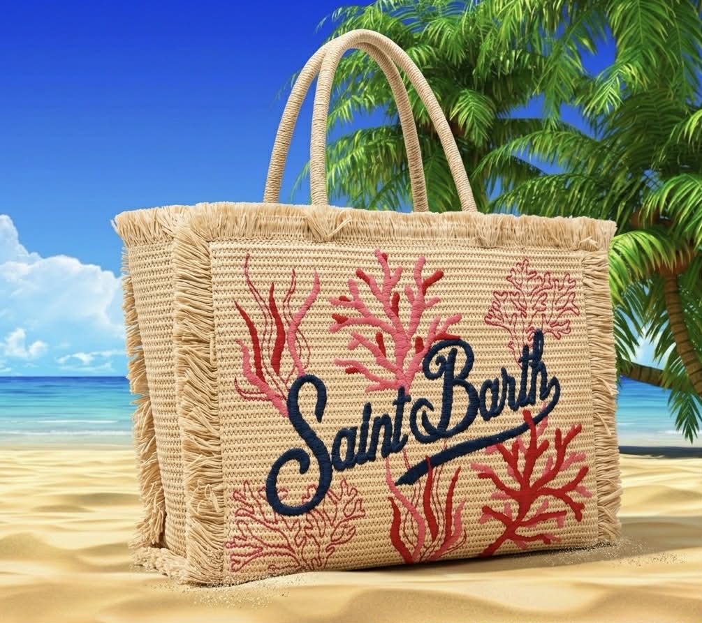 Borsa Saint Barth Vanity Straw Con Ricami Coral VANI021 09064L