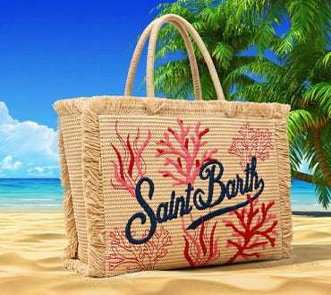 Borsa Saint Barth Vanity Straw Con Ricami Coral VANI021 09064L