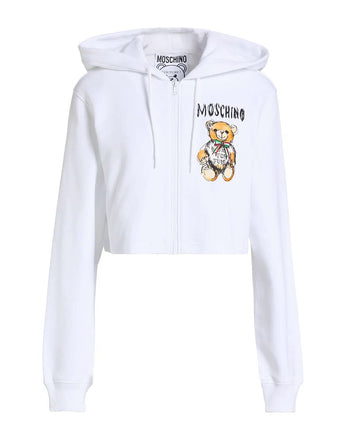 Moschino Felpa Cropped Con Zip Logo E Orsetto Sul Cuore EV1706