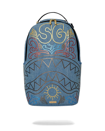 ZAINO SPRAYGROUND ART6976 METALLIC PRINTED DENIM SHARK DLXSV BACKPACK