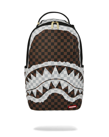 ZAINO SPRAYGROUND 8290 CREAM AND BROWN TEAR CHECK BACKPACK