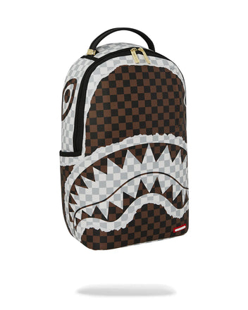 ZAINO SPRAYGROUND 8290 CREAM AND BROWN TEAR CHECK BACKPACK
