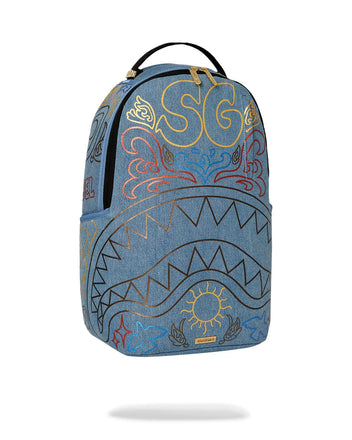 ZAINO SPRAYGROUND ART6976 METALLIC PRINTED DENIM SHARK DLXSV BACKPACK