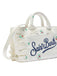 Borsa Saint Barth 01755 mini volant in denim bianca con fiori ricamati