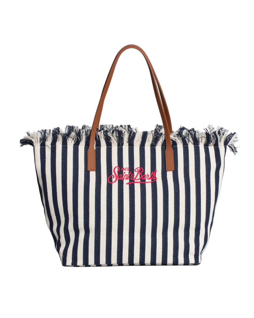 Borsa Saint Barth city bag HB stripes blu/bianco Big Fringe CBF0001 01768L