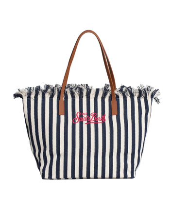 Borsa Saint Barth city bag HB stripes blu/bianco Big Fringe CBF0001 01768L