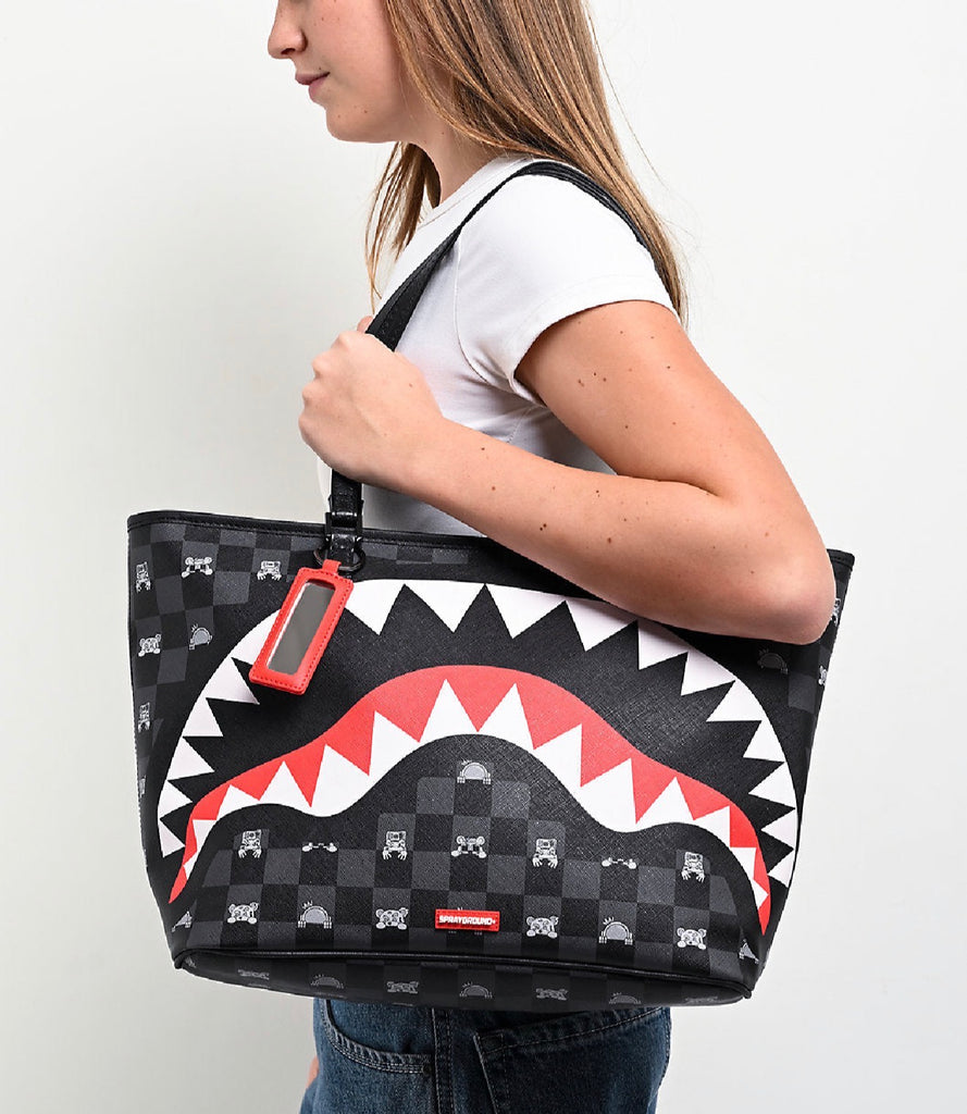 BORSA SPRAYGROUND 8916 GRAY PEEKING CHRACTER CHECK TOTE BAG