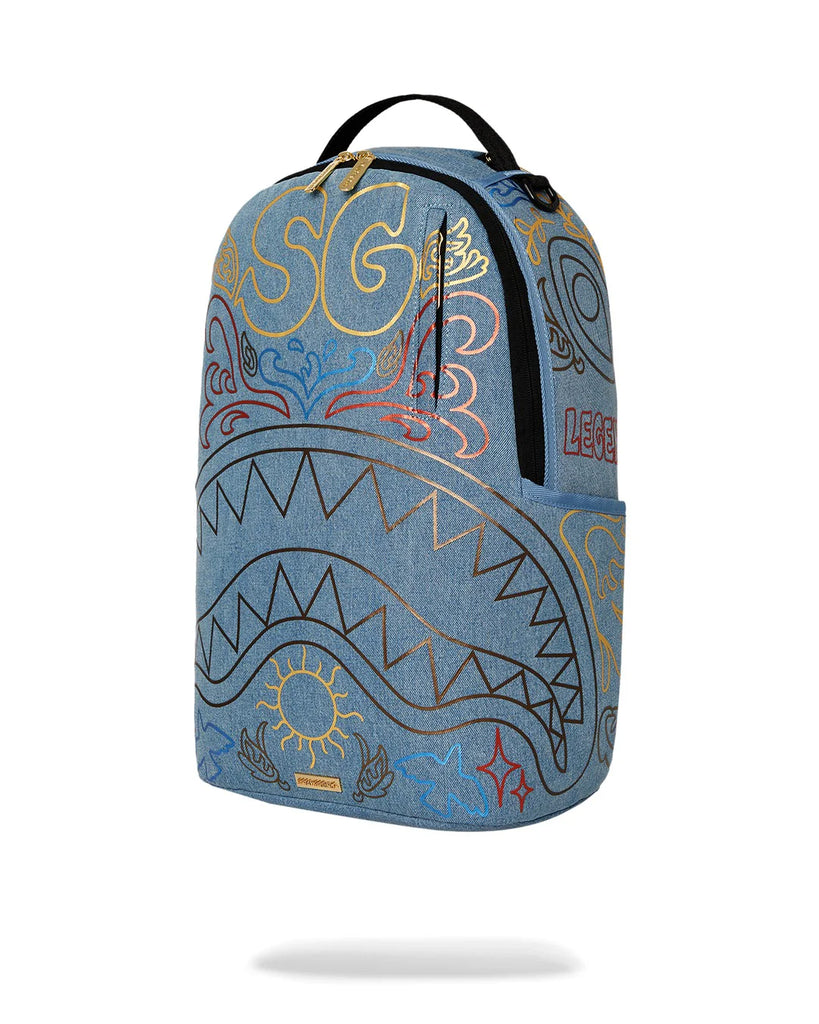ZAINO SPRAYGROUND ART6976 METALLIC PRINTED DENIM SHARK DLXSV BACKPACK