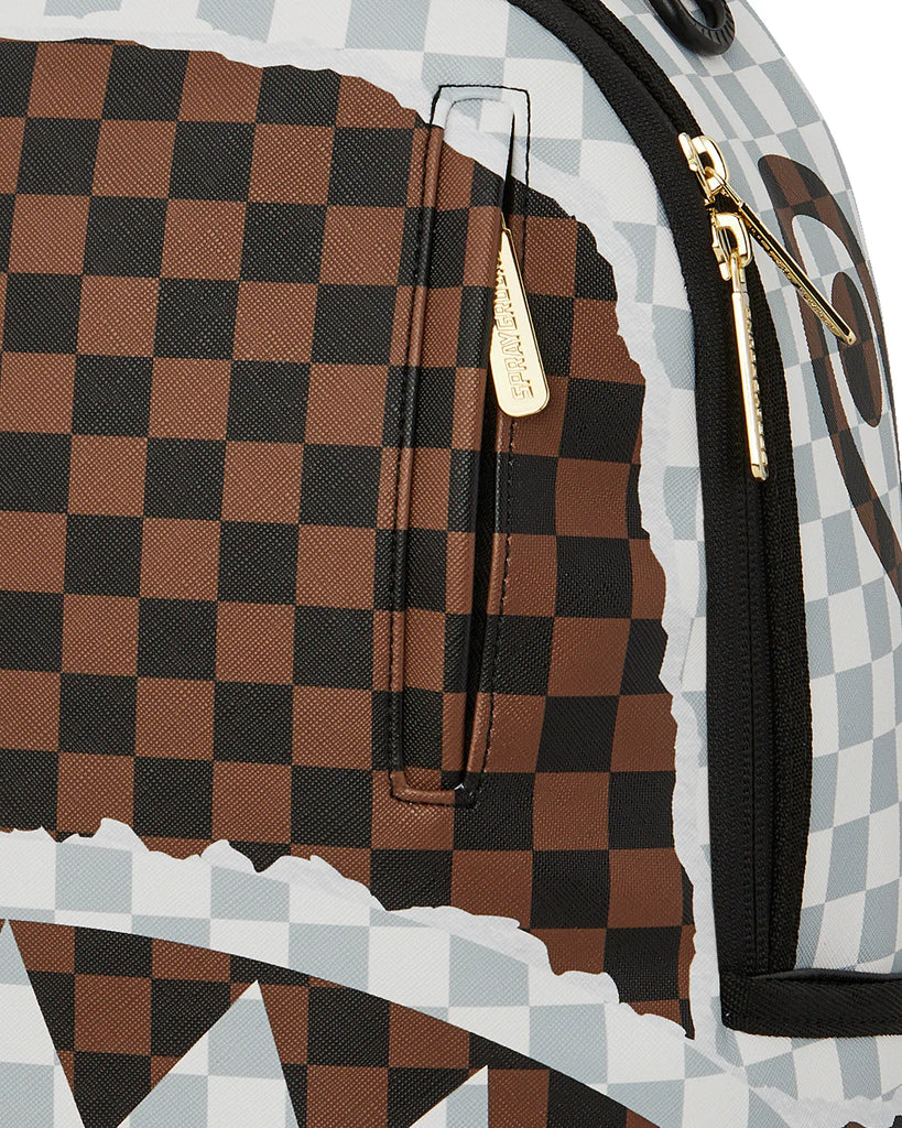 ZAINO SPRAYGROUND 8290 CREAM AND BROWN TEAR CHECK BACKPACK