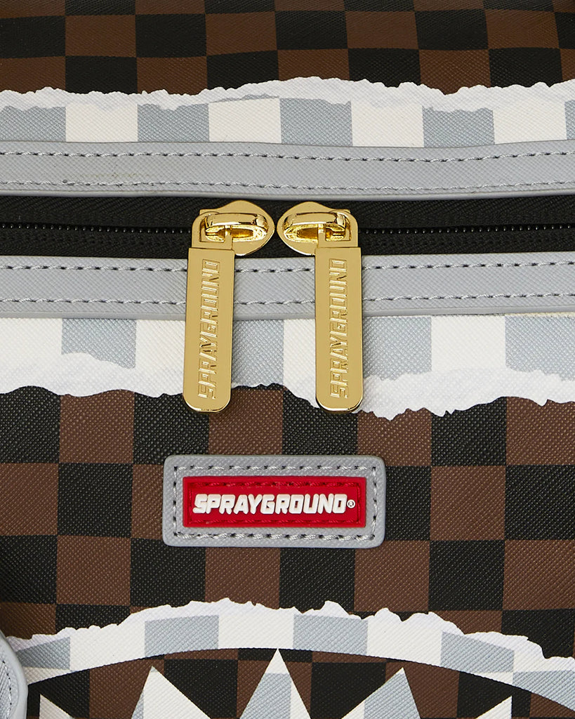 BORSA SPRAYGROUND 8293 CREAM AND BROWN TEAR CHECK MINI DUFFLE