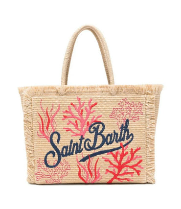 Borsa Saint Barth Vanity Straw Con Ricami Coral VANI021 09064L