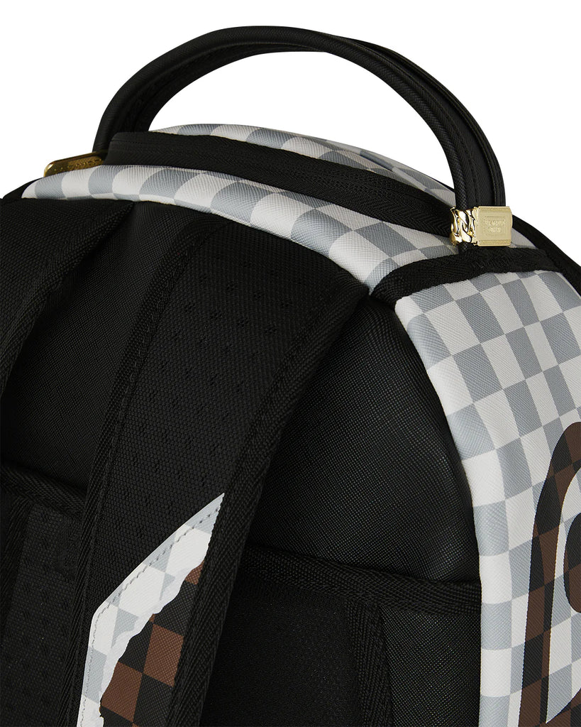 ZAINO SPRAYGROUND 8290 CREAM AND BROWN TEAR CHECK BACKPACK