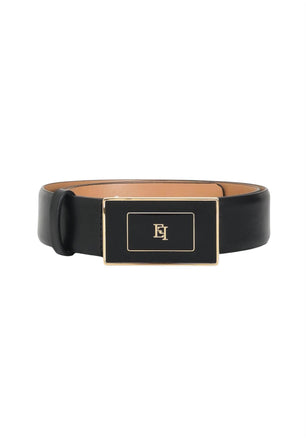 Cintura Elisabetta Franchi CT78S56E2 in pelle con placca logo Nero