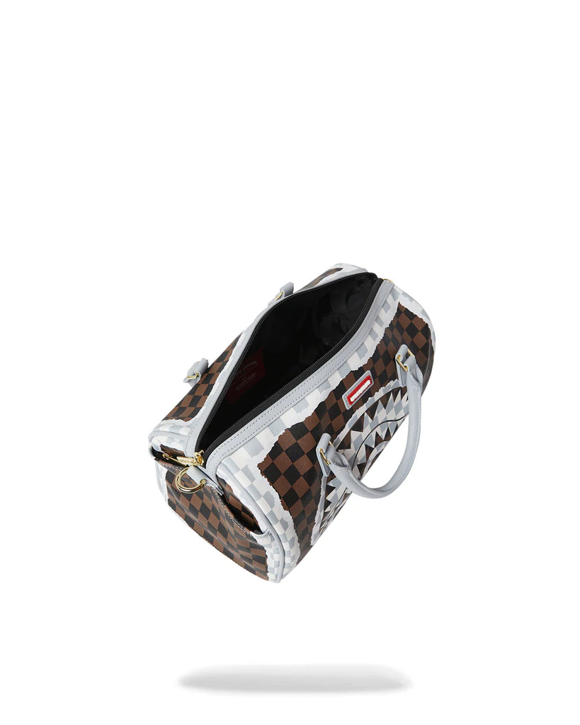 BORSA SPRAYGROUND 8293 CREAM AND BROWN TEAR CHECK MINI DUFFLE
